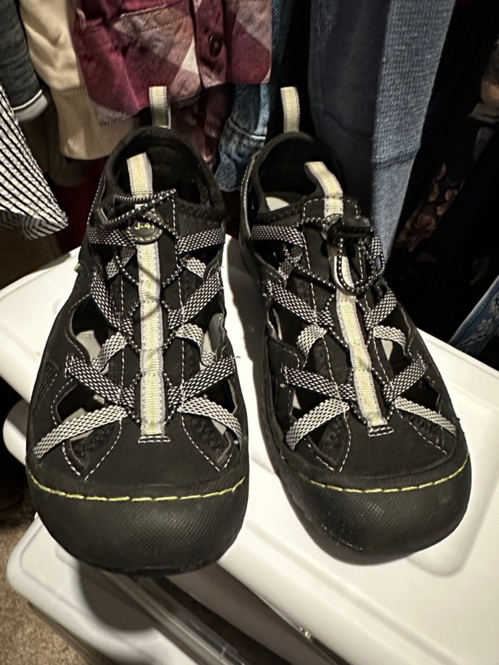 J-41 Black and Yellow Accent Women's Closed-Toe Sandals